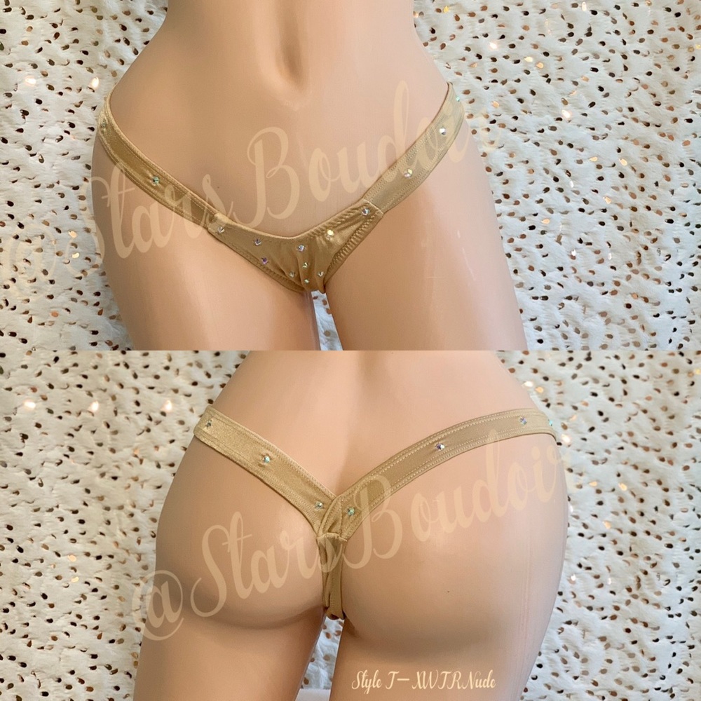 New Sexy Exotic Dance Wear 🧥Nude💎 X-Wide Thing Botton W/Rhinestone💎 Accents